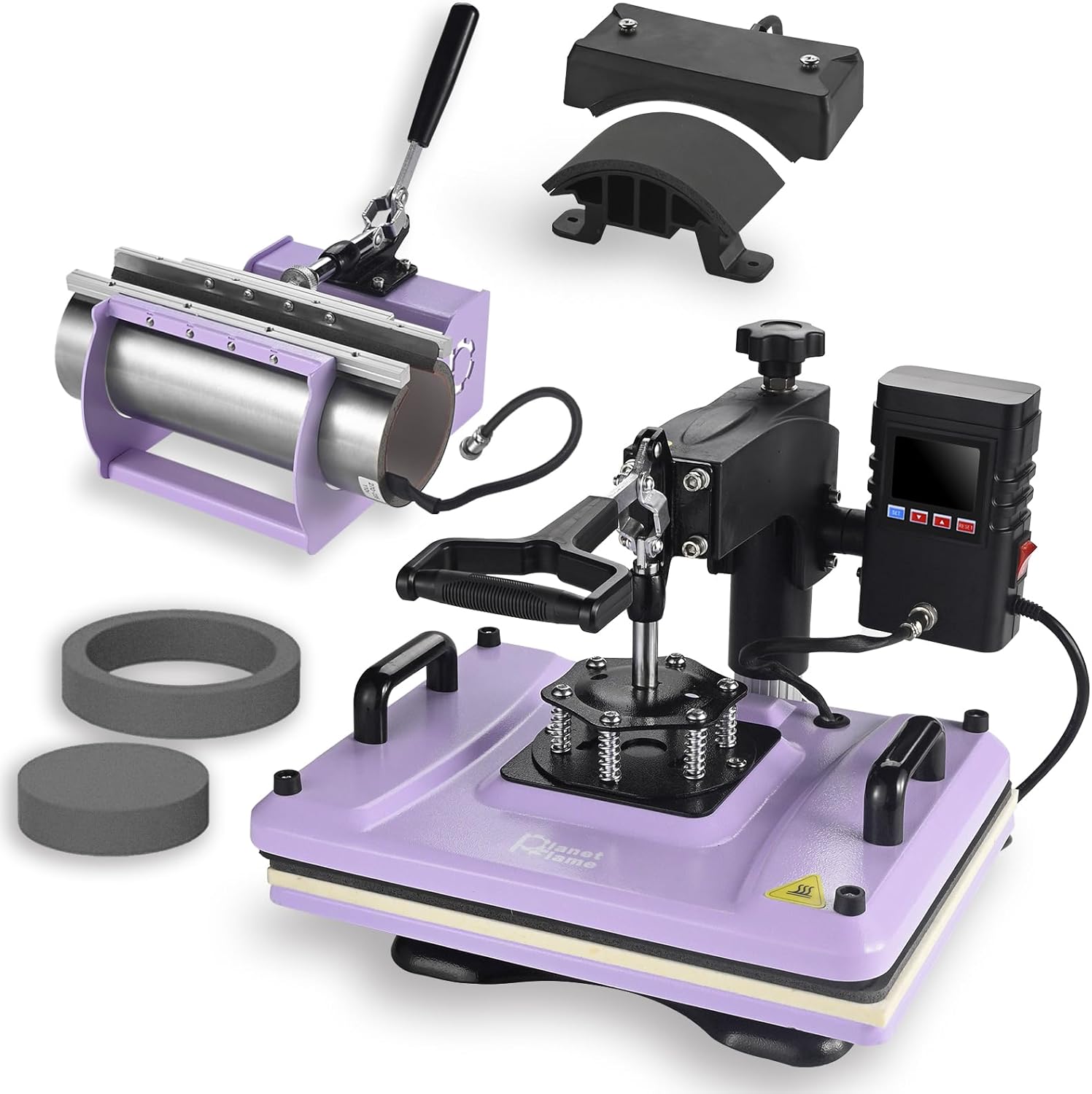 PlanetFlame 12x15 inch 5-in-1 swing-away heat press machine, purple